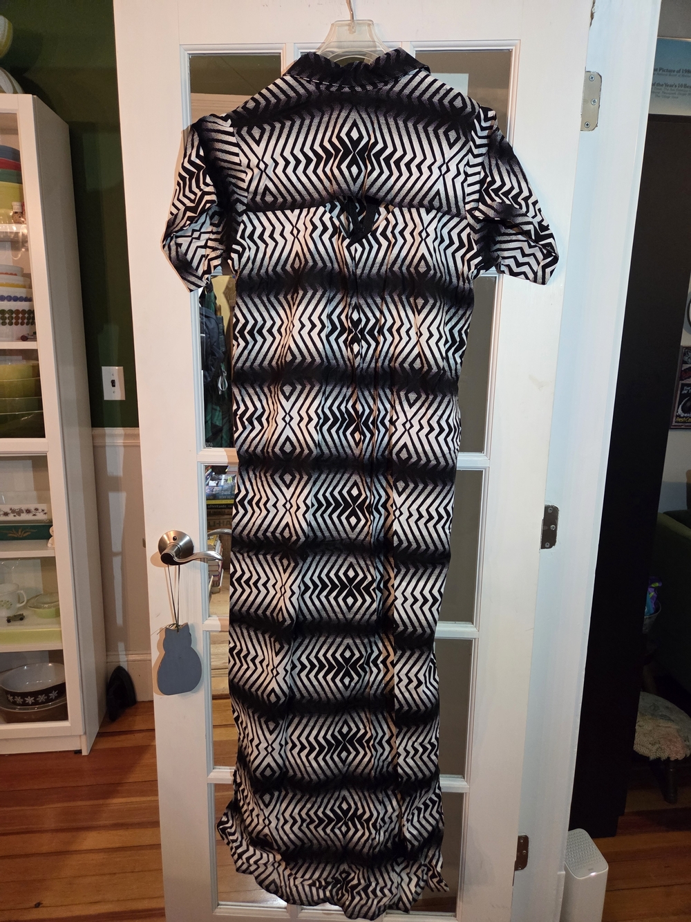 Ray Darten Black & White Geometric Maxi Shirt Dress With Keyhole Back - Size XL - Picture 2 of 9
